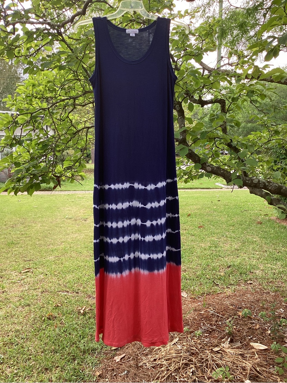 A Girls Favorite Dress Sleeveless Navy and Coral Tie-Dye Maxi Dress - Picture 3 of 9